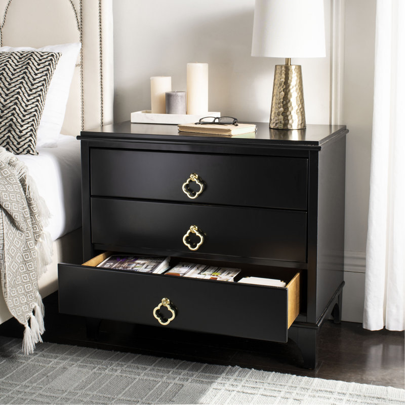 Table de chevet contemporaine l 32 po Velasco - Commode de chambre à coucher avec 3 tiroirs et poignée chic, Noir