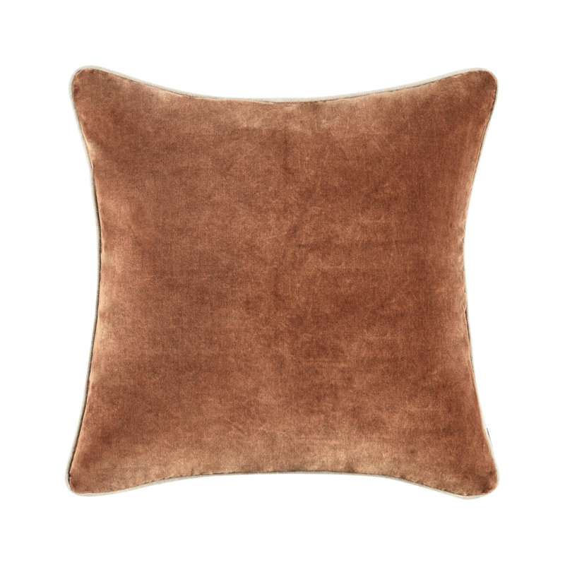 Harriet Cotton Throw Pillow, Hazel Brown, Square 18"