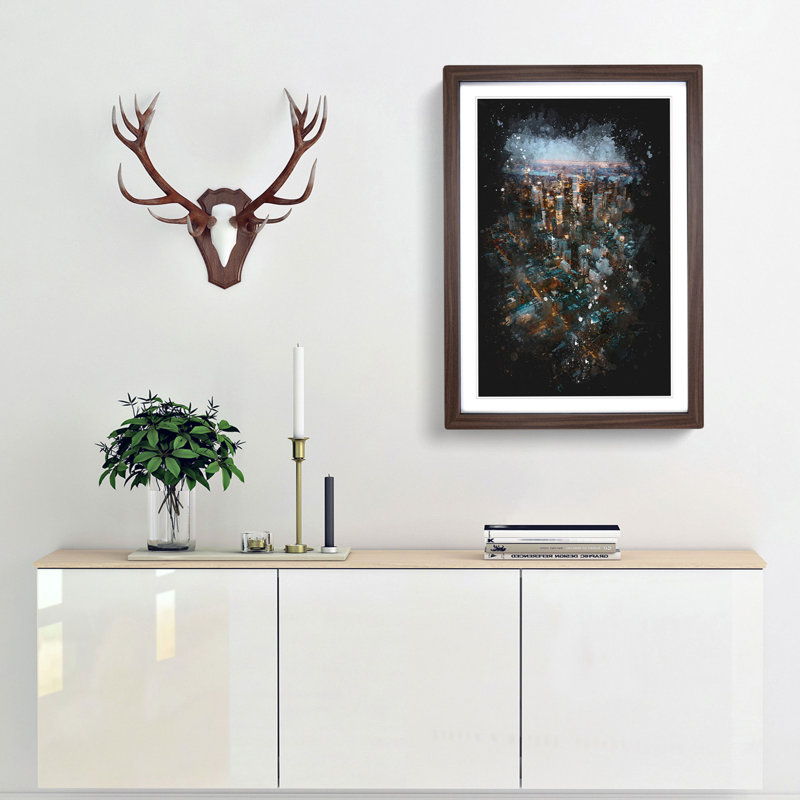 Above New York City - Single Picture Frame Painting on MDF, Walnut Framed, 33cm H x 24cm W x 2cm D