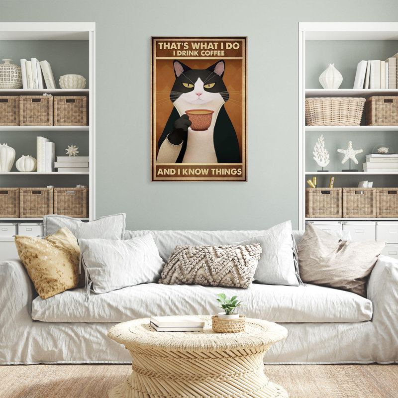 «Cat I Drink Coffee», impression rectangle 1 pièce, H 36 po x l 24 po x P 1,25 po