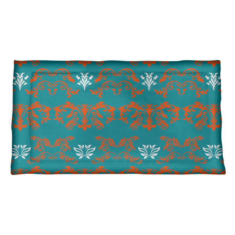 Football Baroque Pattern Pillow Sham, Microfiber, King, Teal/Orange/White