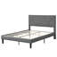 Structure de lit double pleine grandeur, tissu gris, tête de lit, support en bois, sans sommier, lit à assemblage simple, lattes, assemblage facile, support de matelas