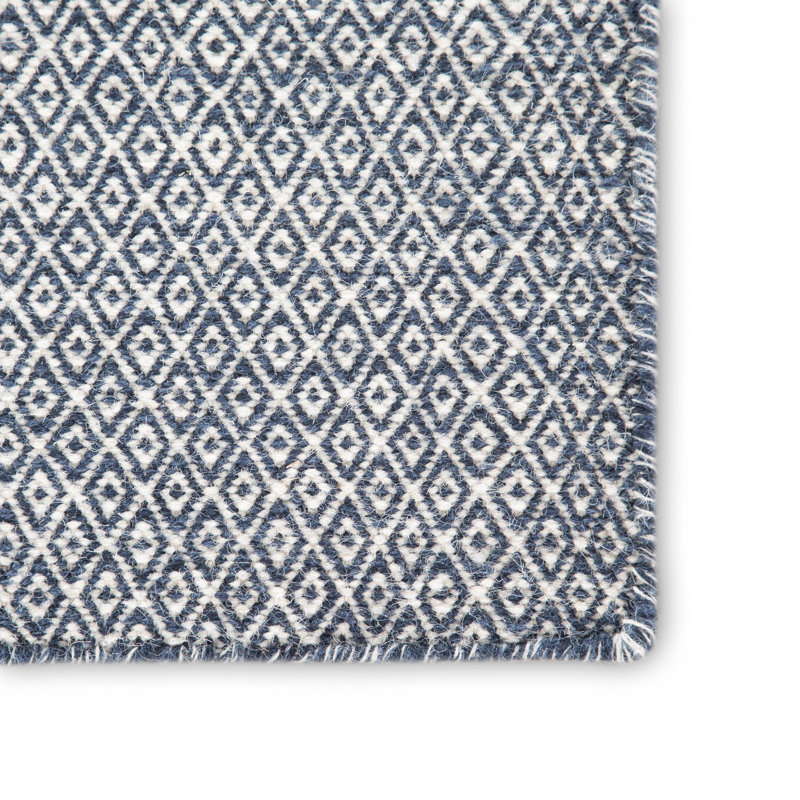 Provence Wool Geometric Area Rug in Dark Blue, Rectangle 8' x 10'