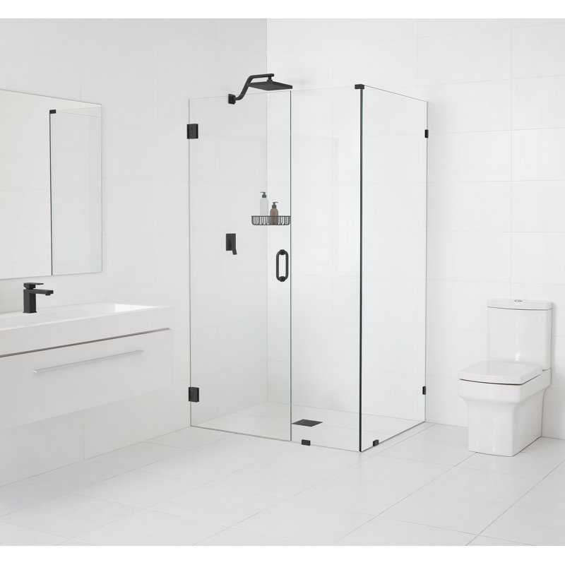 Illume 54 in. x 48.5 in. x 78 in. 90-degree Fully Frameless Wall Hinged Glass Shower Enclosure, Matte Black
