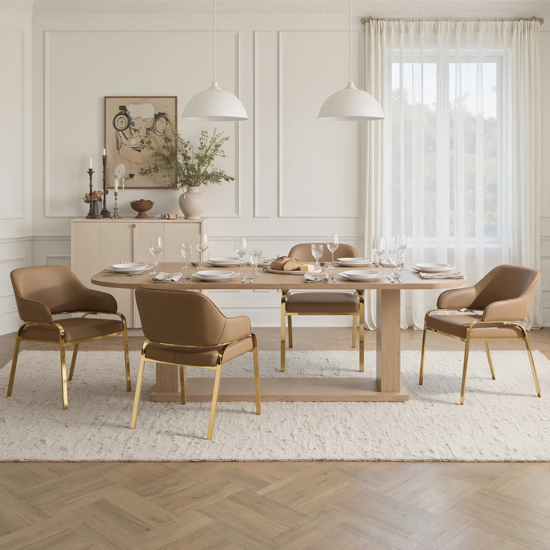 48cm H Upholstered Cantilever Chair, PU Leather-Brown, 4, PU Leather-Brown