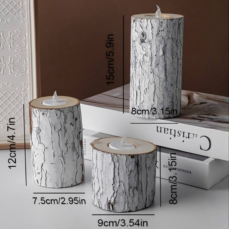 Ensemble de 3 bougeoirs en bois rustique