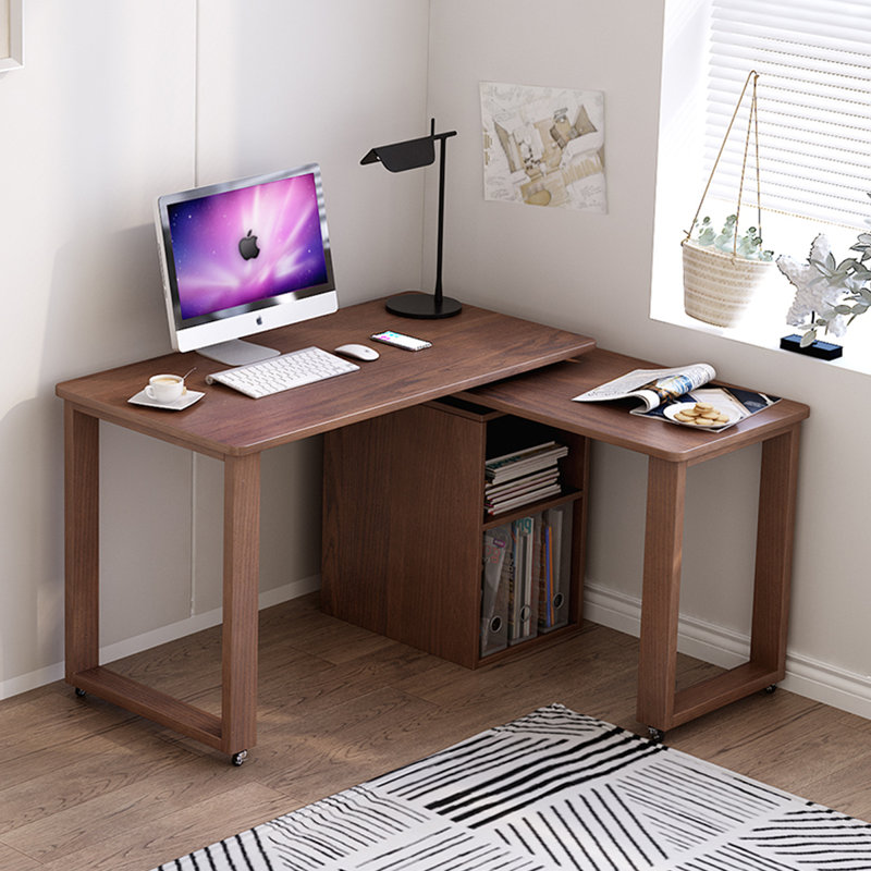 Bureau d'étude et d'ordinateur en bois massif de style nordique en L
