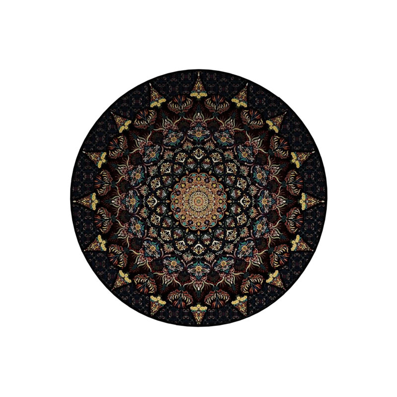 Black Antique Woven Base Modern Decorative Carpet, Round 5'