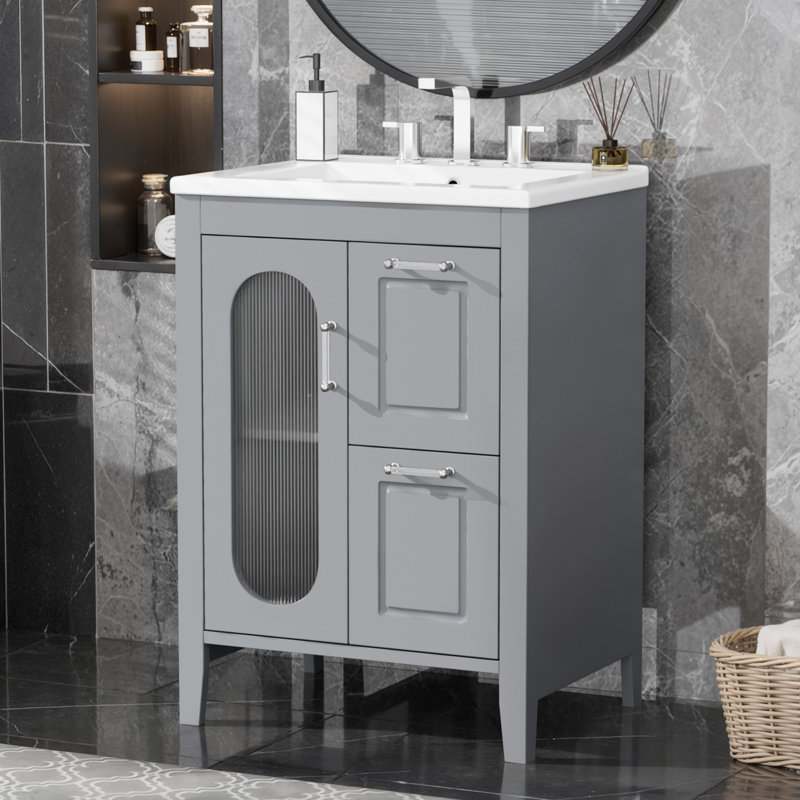 Meuble-lavabo 24 po avec lavabo, Gris