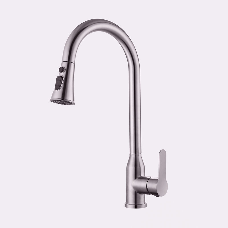 Robinets de cuisine en nickel brossé à poignée simple High Arc avec douchette rétractable
