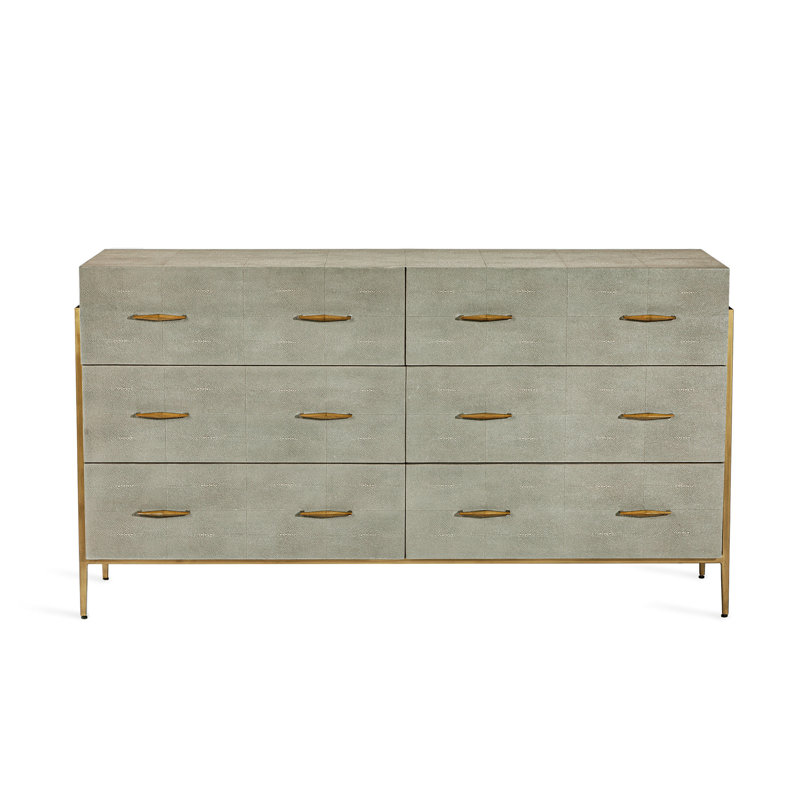 Morand Sorrel Gray Sharkskin Faux Shagreen 6-Drawer Dresser