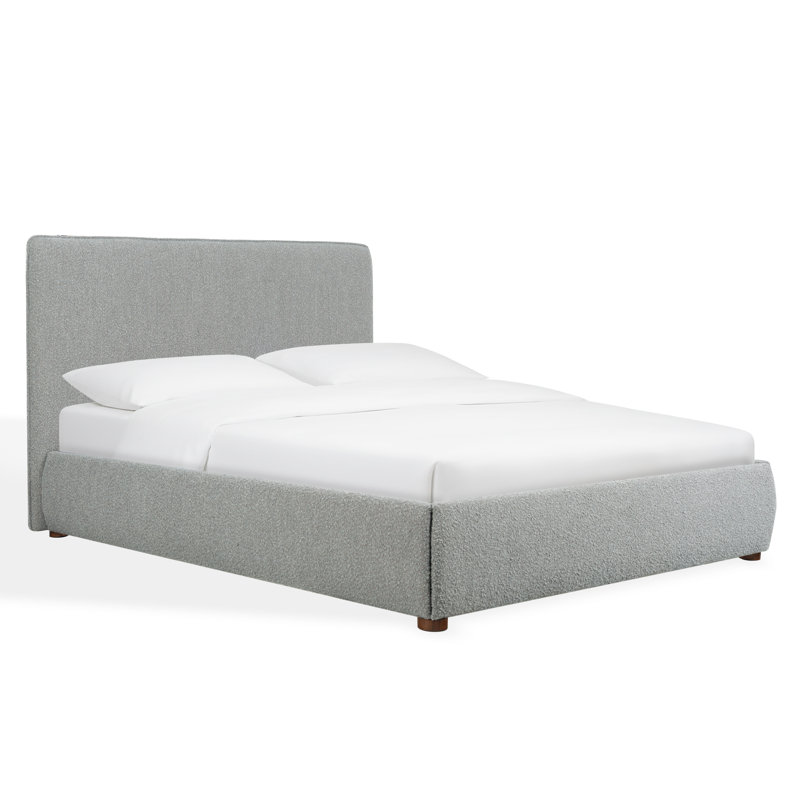 Callahan Upholstered Platform Bed, King, Light Gray Boucle