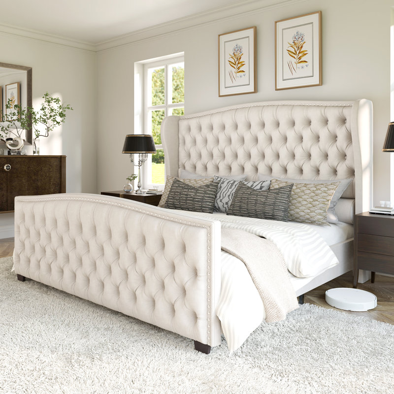 3 Pieces Classic Vintage And Contemporary Queen Bedroom Set, Cream, Queen, Cream 