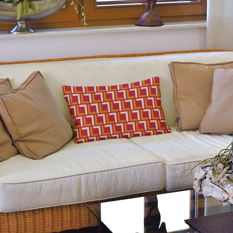 Housse de coussin rectangulaire Tampa Bay, Orange / blanc / rouge, Simili daim