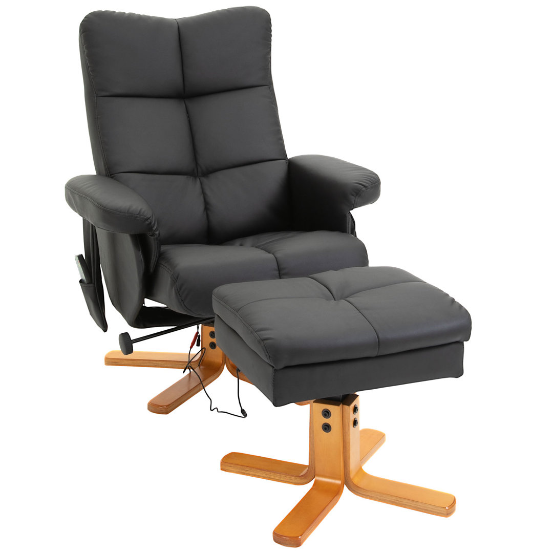 Relaxsessel mit Liegefunktion Massagesessel mit Fußhocker 145°-Neigung Schwarz 80 x 86 x 99 cm