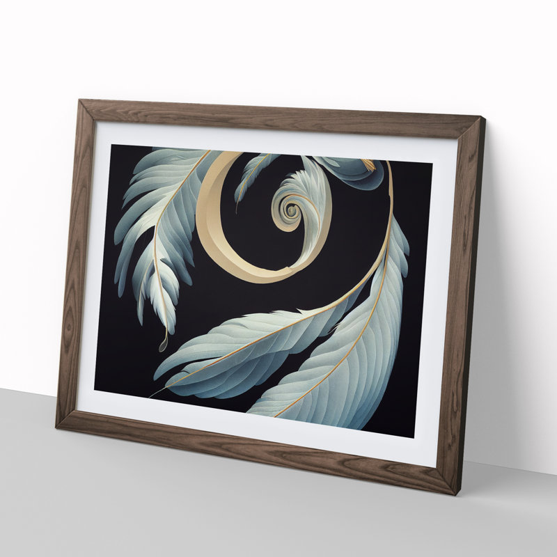 Pleasing Bird Feathers - Single Picture Frame Print, 34cm H x 46cm W x 2cm D, Walnut Framed