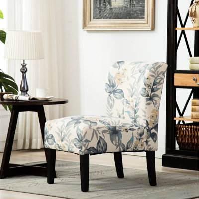 Fauteuil d'appoint sans accoudoirs avec imprimé de feuilles bleues et revêtement en tissu