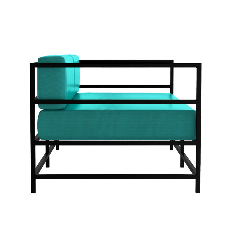 Delano 65'' Wide Metal Loveseat with Sunbrella® Cushions, Canvas Aruba Sunbrella® Canvas, Tex Black