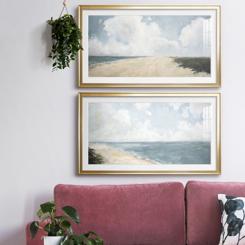 Beach Stroll - reproduction encadrée de qualité supérieure - prête à être accrochée, Or, H 10,5 po x l 18,5 po x P 1 po