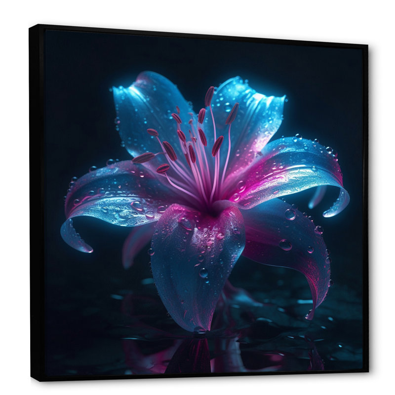 «Blue Lily Dreams I» sur toile, H 16 po x l 16 po x P 1 po, Cadre flottant noir