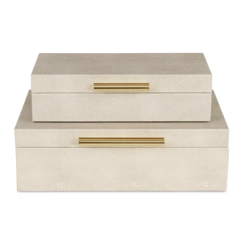 Rebeka 2 Piece Faux Leather Decorative Box Set, Cream