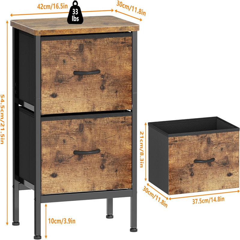42cm W Metal Bedside Table