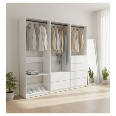 Prosper White Freestanding Walk-In Wood Closet System, Modular Storage Organizer with Oak Finish, Made in Vietnam