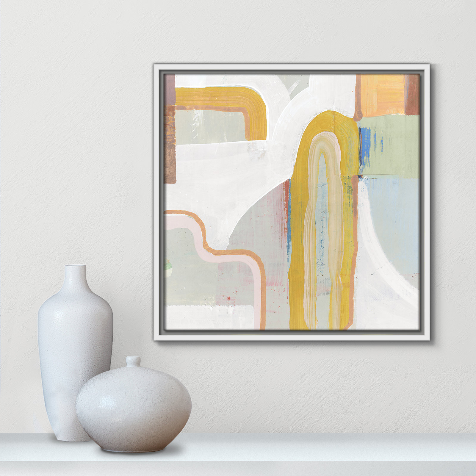 Copeland "Together Again II" Painting by Cartissi, 17.5" H x 17.5" W x 2" D, White