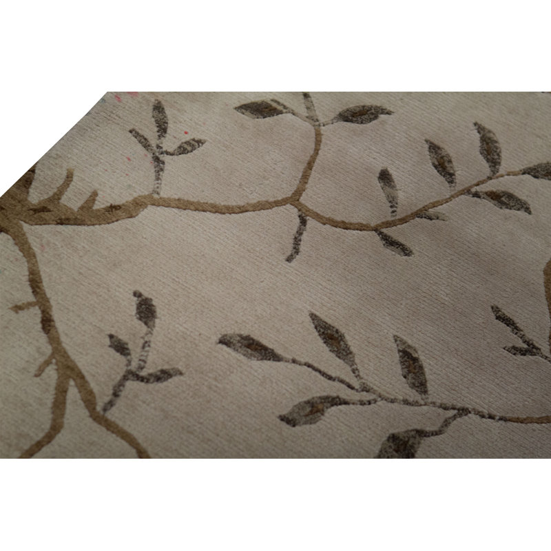 Hand-Knotted High-Quality Beige and Green Area Rug