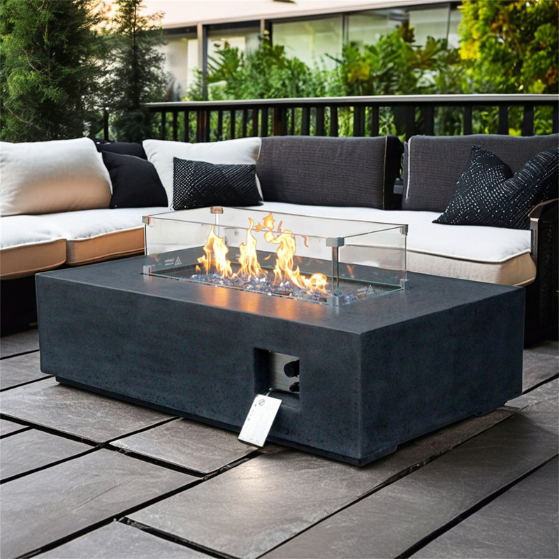 Table de foyer d'extérieur rectangulaire au gaz propane en béton 52 pouces
