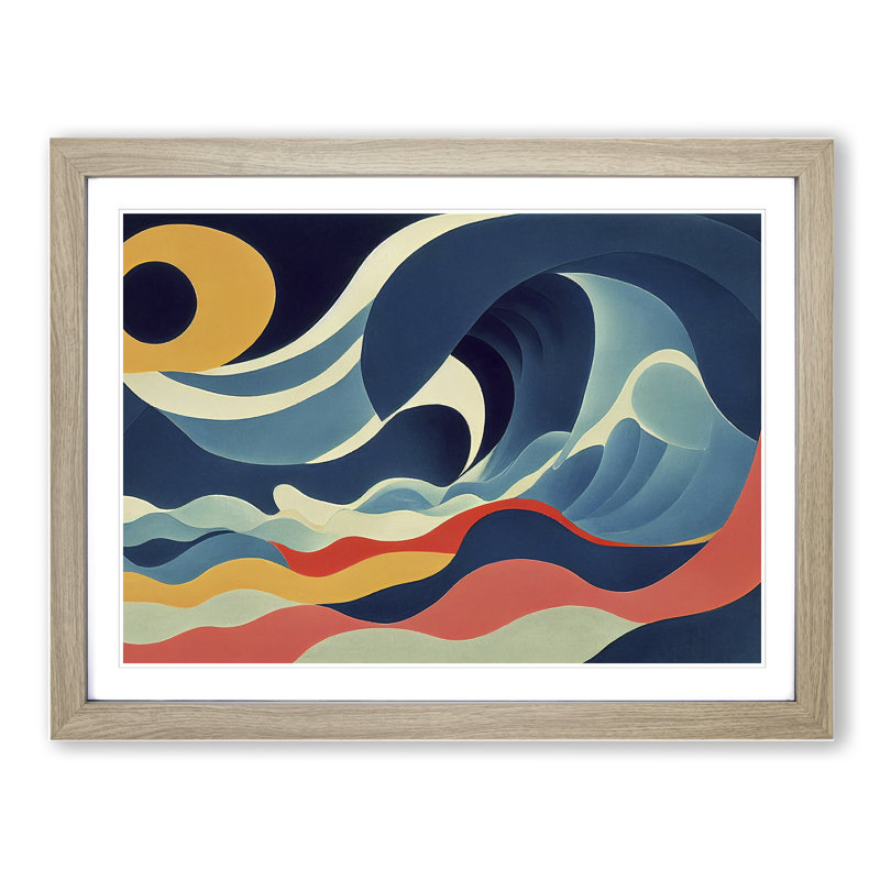 Abstract Ocean Wave Vol.1 - Framed Print, 25cm H x 34cm W x 2cm D, Oak