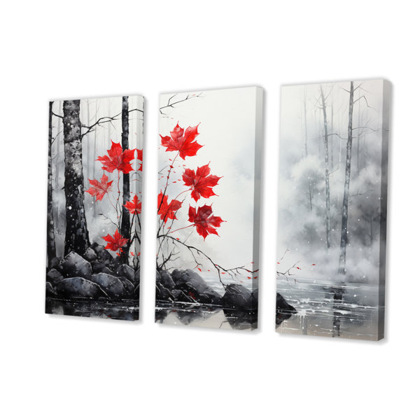 Millwood Pines " Minimalist Monochrome Red Forest II " 3 - Pieces ...