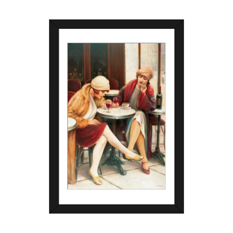 « cafe ii », reproduction sur toile, H 24 po x l 16 po x P 1 po, Papier d'art encadré noir, Blanc