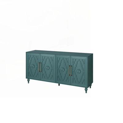 Wood Console Table with Metal Handle ,Carved Flower Door