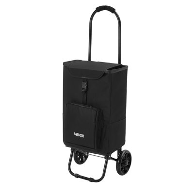 Shopping Cart with Wheels Foldable Trolley Dolly for Groceries Black, 2-in-1 Rolling Utility Cart with Detachable Bag, Soft Foam Handle, Storage Compartments, Compact for Market Laundry Camping