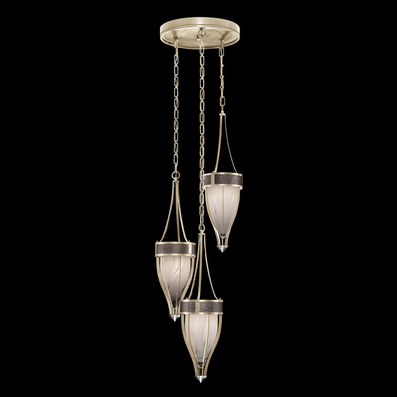 Luminaire suspendu rond l 17,5 po Mirage, Champagne / nickel, Galet
