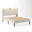 Structure de lit plateforme avec tête de lit tapissier en tissu et support en lattes de bois-302995964