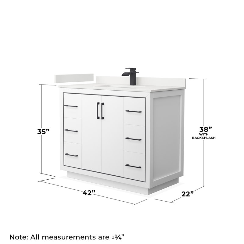 Icon 42 in. Single Vanity, White Quartz, White, Satin Bronze
