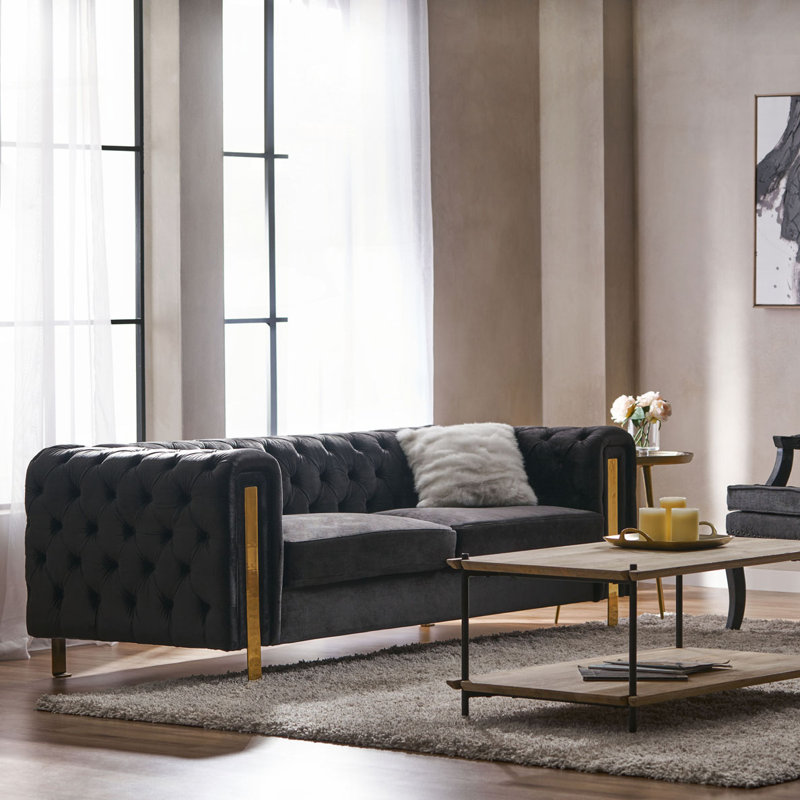 Canapé Chesterfield à accoudoirs roulés 83,75 po, Noir