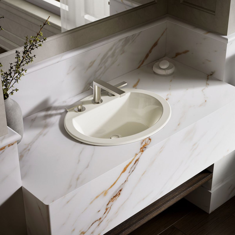 Bryant Vitreous China Oval Drop-In Bathroom Sink with Overflow, Biscuit