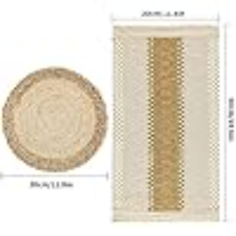 Handmade Boho Placemats Set Of 6 - Natural Cotton Burlap And Water Straw Woven Combination Table Mats, Macrame Décor And Farmhouse Style Placemats, For Dining Table Kitchen