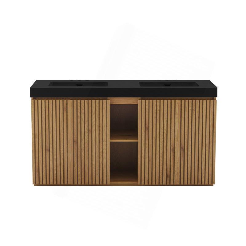 Meuble-lavabo en chêne noueux avec lavabo avec trois trous pour robinet GALAN, Noir