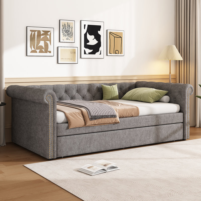3FT Velvet Daybed Sofa Bed with Slats, 90x190 cm, Grey