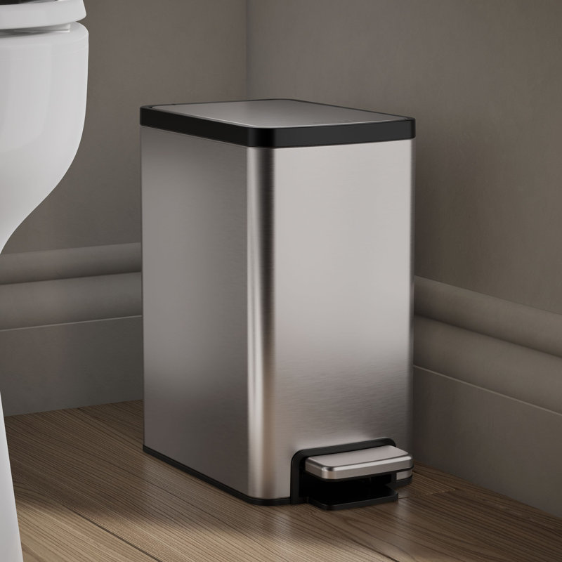 6-Liter Step Trash Can, Black Stainless, Stainless Steel/Black