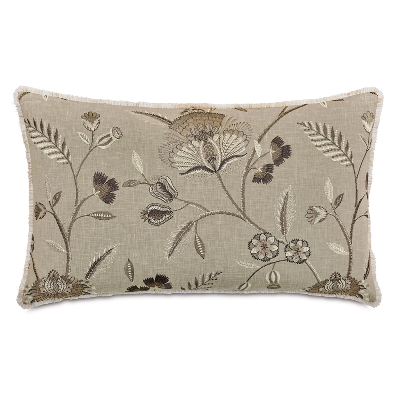 Coussin Rosecliff, Rectangle H 13 po x l 22 po, Motif floral taupe