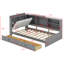 Lit plateforme simple en bois avec tablettes, 2 tiroirs et tête de lit tapissier-2125375069