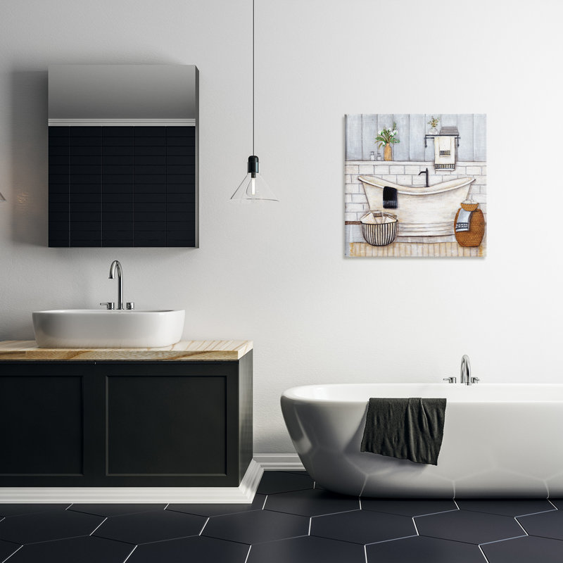 Salle de bain style campagnard baignoire gris neutre dessin - peinture, H 24 po x l 24 po