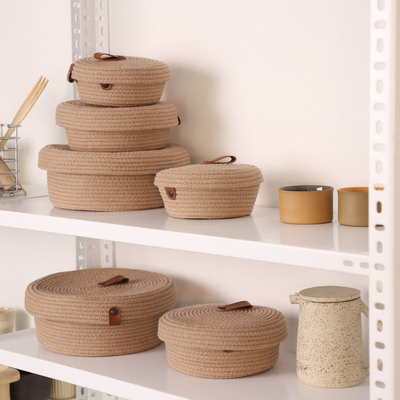 Handmade Cotton Basket Set (6 Pieces), Beige | 100% Cotton Jute Rope | 2 Small (5.9 x 5.9 x 2.8 in), 2 Medium (7.9 x 7.9 x 3.5 in), 2 Large (9.8 x 9.8 x 4.3 in) | Perfect for Home Organization & Décor, Durable & Stylish Design