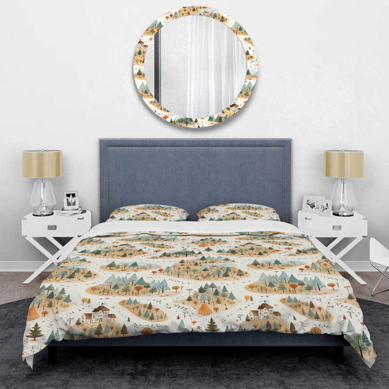 Ensemble de housse de couette Green Countryhome Scerene Landscape, Housse de couette simple + 1 taie décorative stan