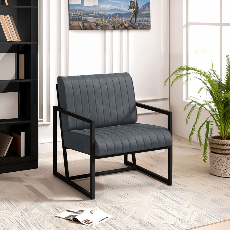Fauteuil avec dossier rembourré très épais et coussin de siège, Gris
